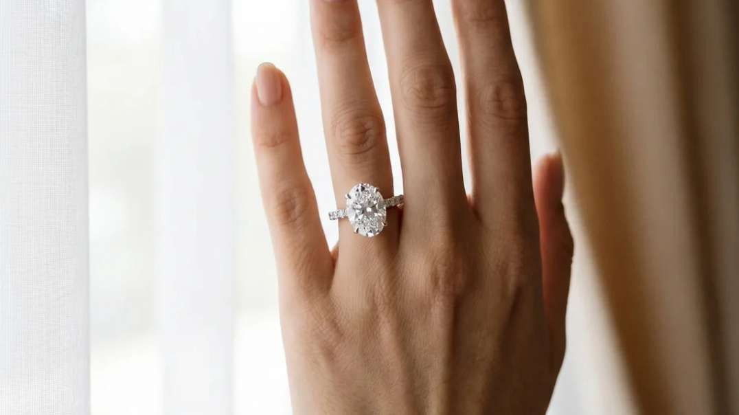White gold Oval Cut Diamond Vintage Milgrain Ring with Round Stations