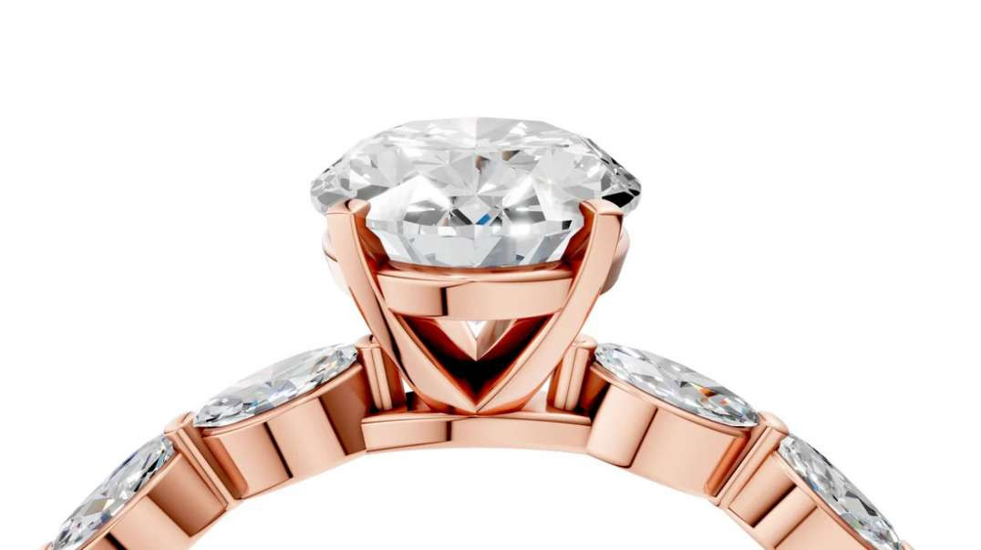 Rose gold Oval Cut Diamond Ring with Marquise Side Stones